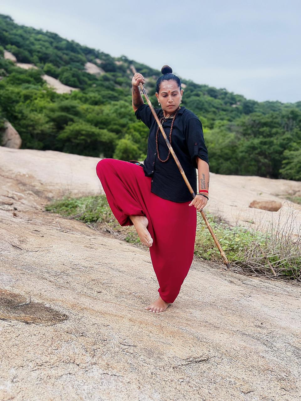 Silambam practice outdoors
