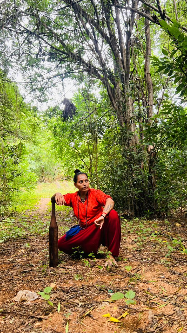 Traditional pose in the forest