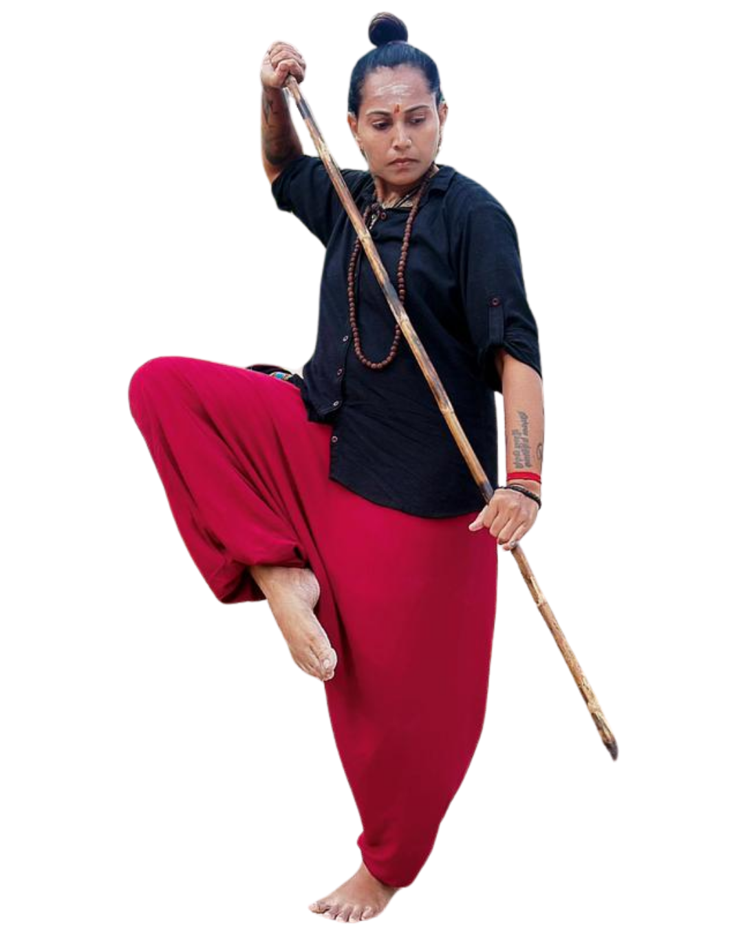 Aasan Rathi Priya performing a traditional martial arts stance