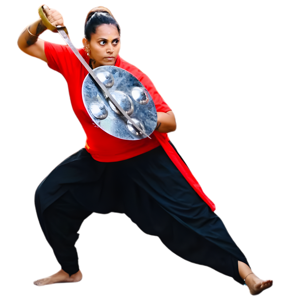 Aasan Rathi Priya with sword and shield